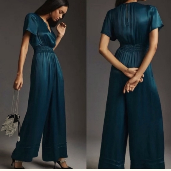 Anthropologie Pants - The Somerset Satin Jumpsuit in Indigo XLP